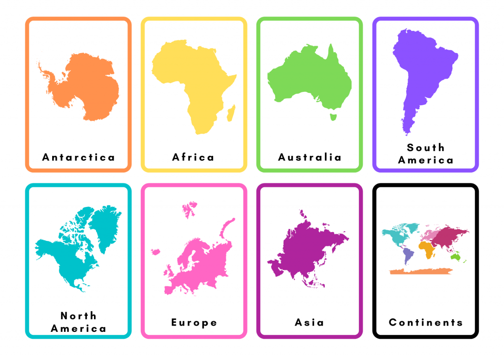  Continents: Antarctica, Africa, Australia, South America, North America, Europe, and Asia.