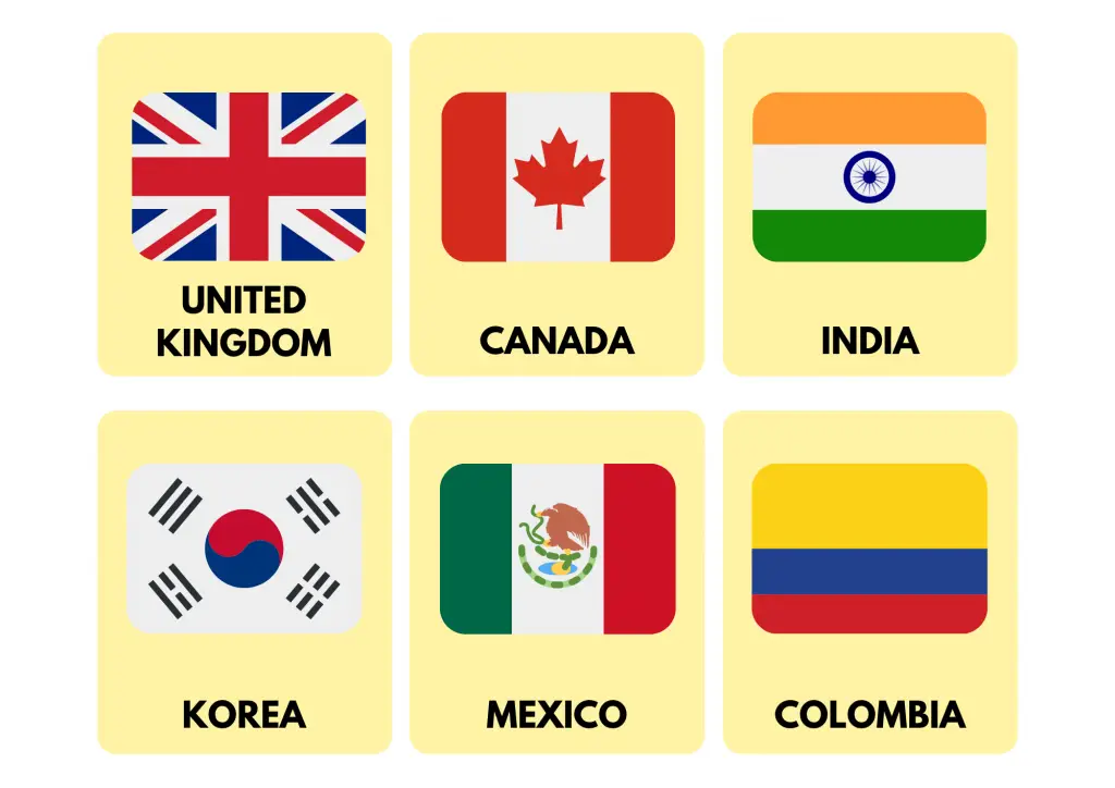 Countries of the world (3): United Kingdom, Canada, India, Korea, Mexico, And Colombia