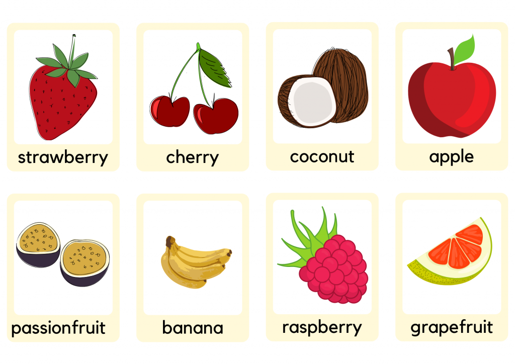 Fruits (1): Strawberries, Cherries, Coconuts, Apples, Passionfruits, Bananas, Raspberries, And Grapefruit