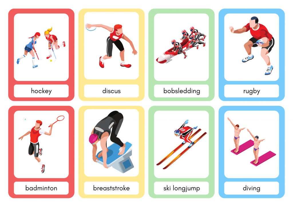 Sport (6): Hockey, discus, bobsledding, rugby, badminton.